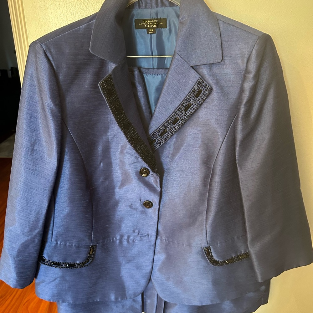 Tahari Navy Jacket with Black Trim